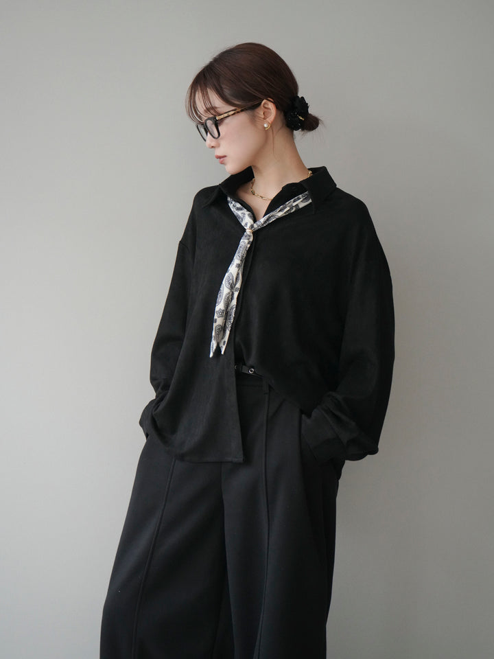 [予約]スカーフ付きスエードシャツ/black