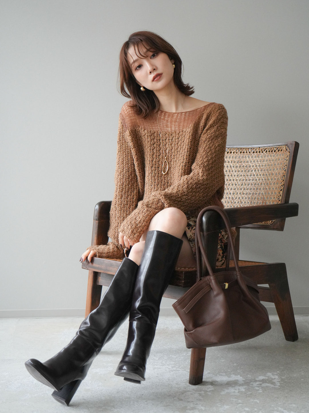 [予約]ダメージデザインニットプルオーバー/camel