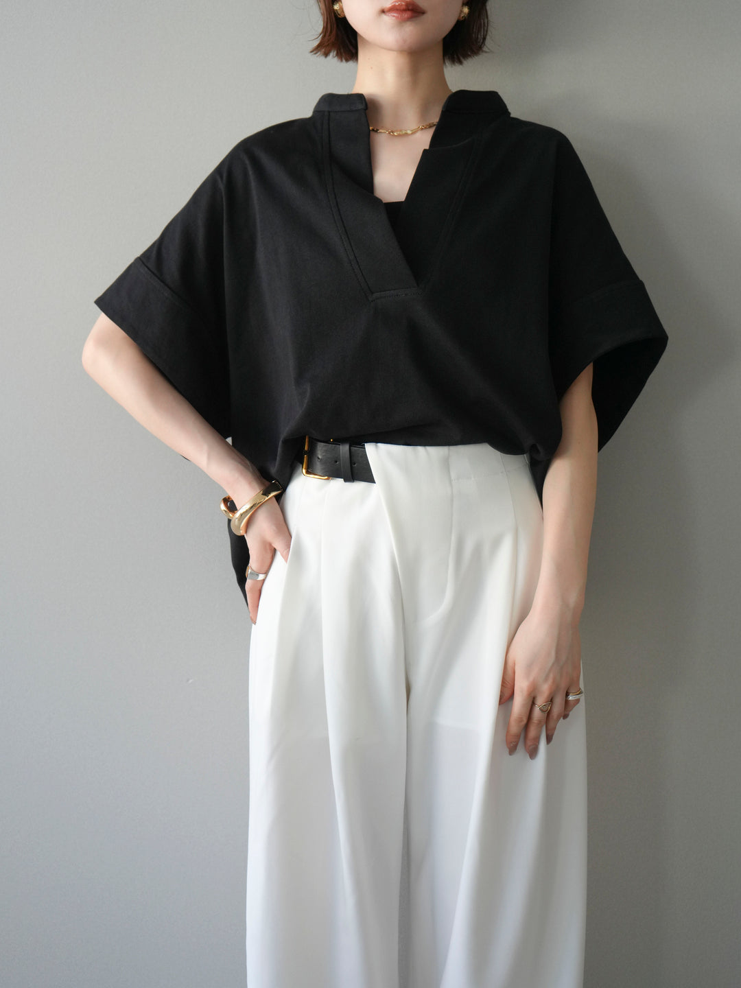 【預購】Skipper 寬袖短袖上衣 / 黑色