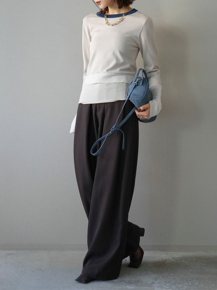 [予約]異素材配色デザインニットトップス/アイボリー