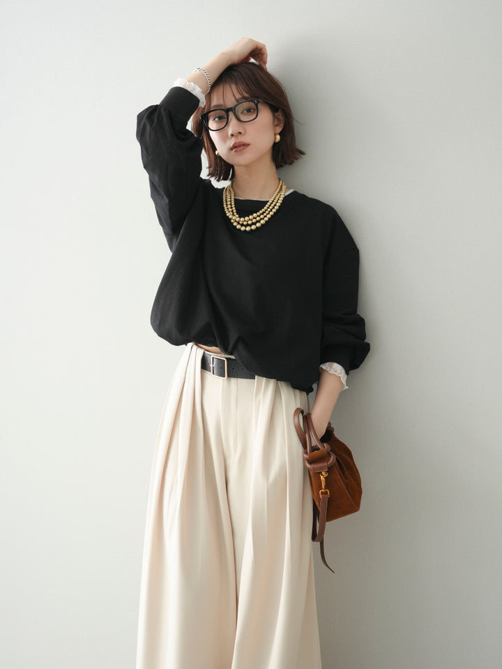[予約]袖レースカットバルーンプルオーバー/black