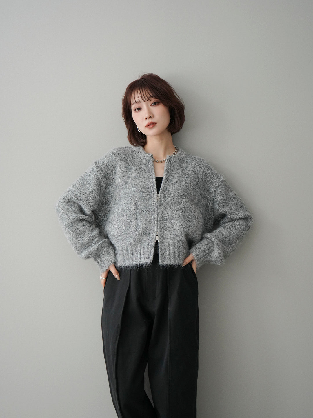 [SET]ミックスヤーンダブルZIPニットカーディガン+ミックスヤーンダブルZIPニットカーディガン(2set)