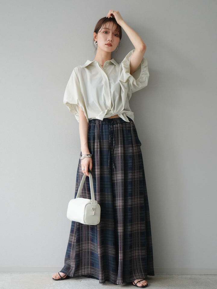 [預購] 透視格紋寬鬆褲/藏青色
