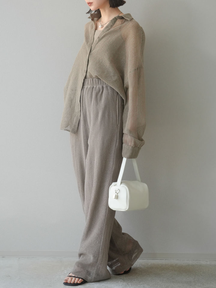 [預購] 棉金銀絲網眼休閒褲/米色