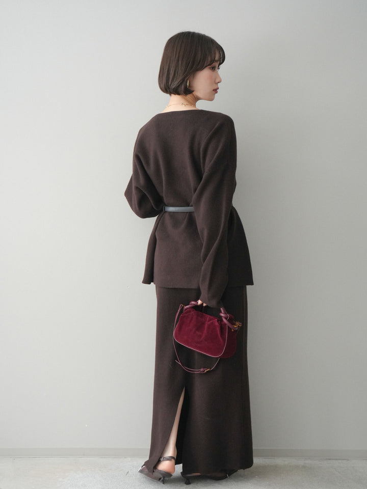 [SET]ベルト付Vネックニット＆スカートSET UP(2set)