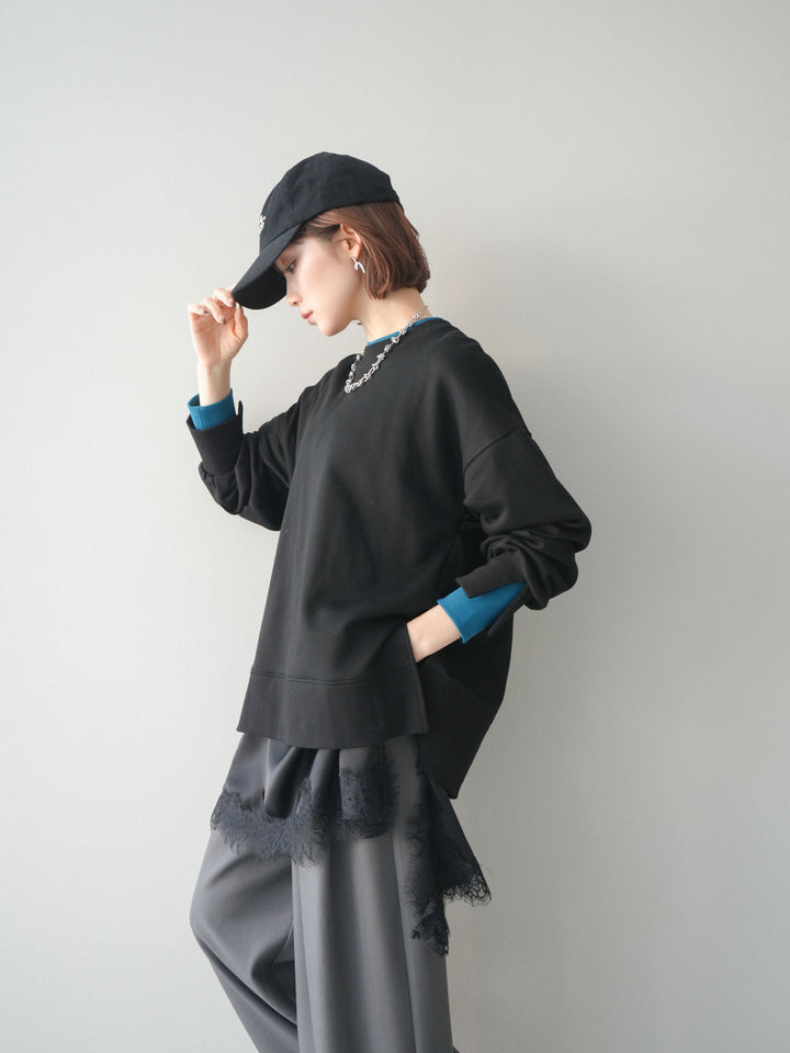 [予約]配色レイヤードデザインスエットプルオーバー/black