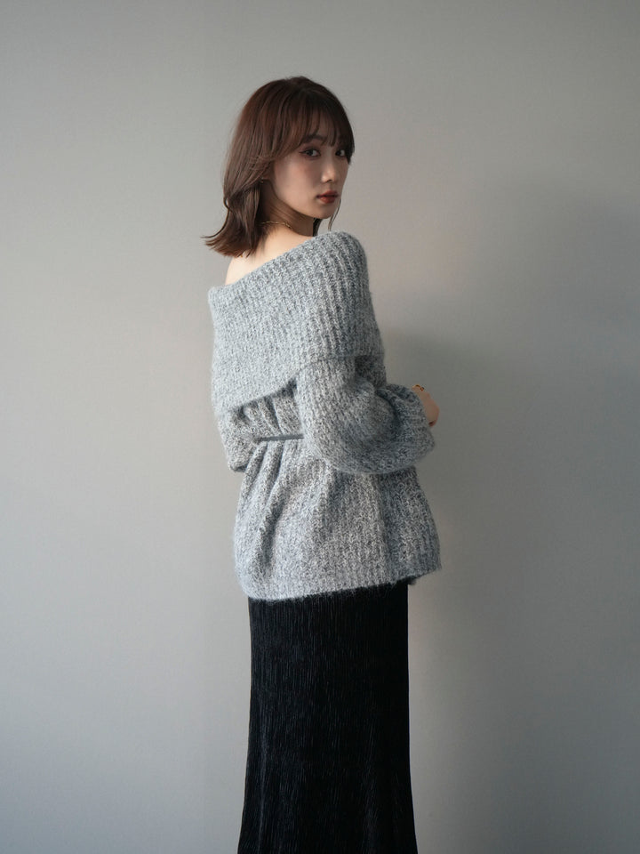 [予約]オフショルミックスニットプルオーバー/gray
