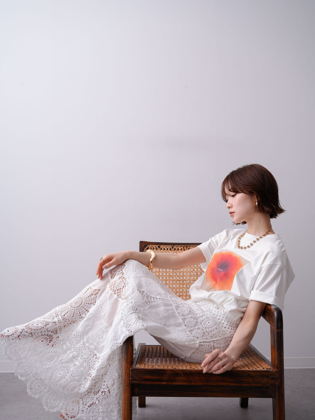 [SET]ニュアンスフローラルフォトTEE+クロシェマキシスカート(2set)
