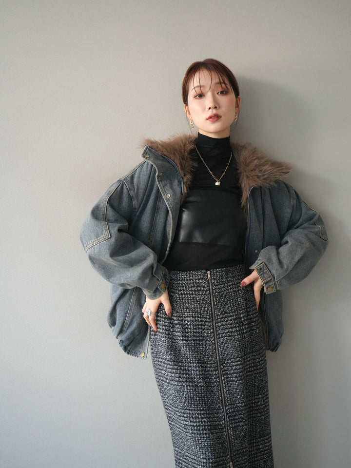 [予約]デニムxファーブルゾン/denimbrown