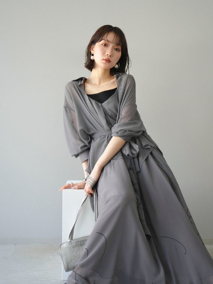 [SET]ペンタッチシフォンキャミワンピース+ペンタッチシフォンシャツ(2set)