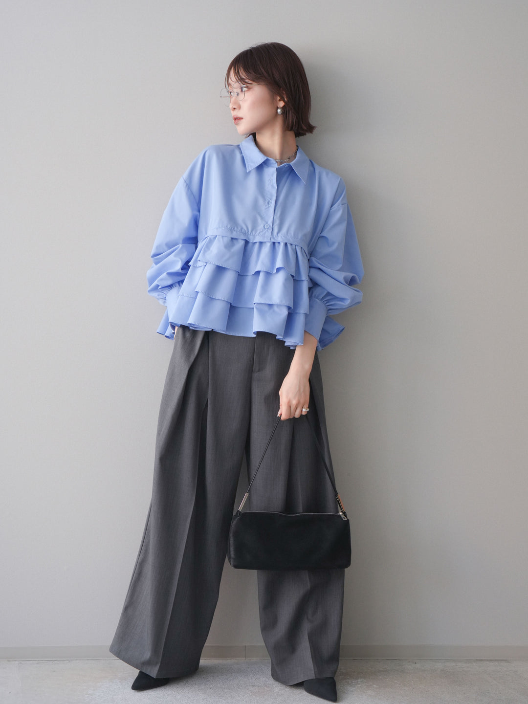 [SET]ブロードティアードショートシャツ+TRツイルデザインタックワイドパンツ(2set)