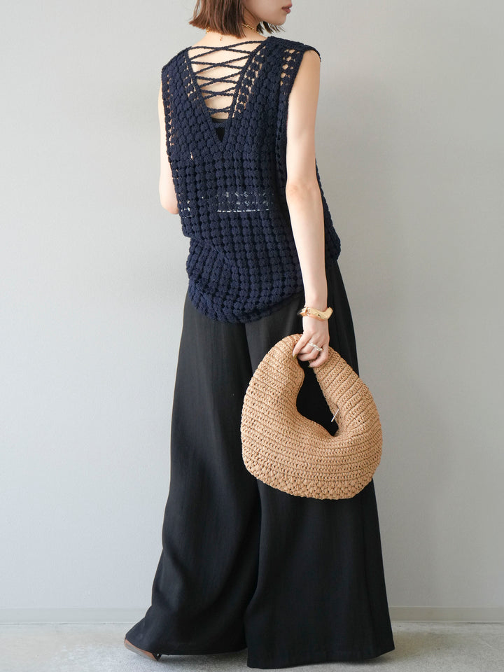 [予約]スカーフベルト付3タックワイドパンツ/ブラック