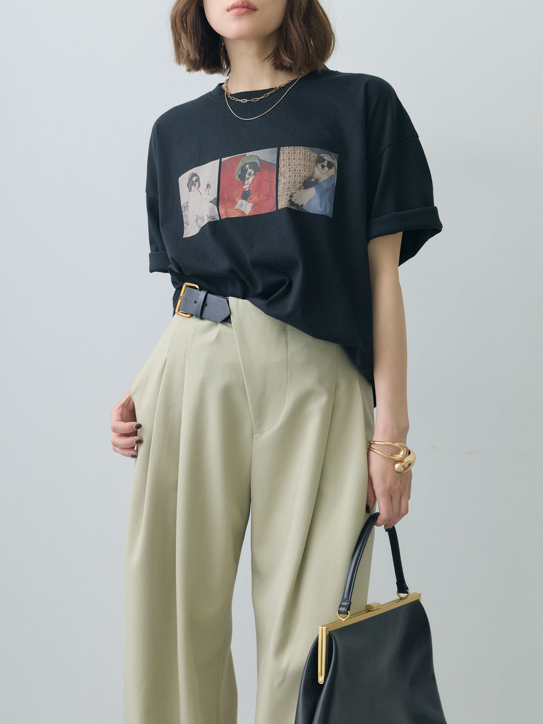 [SET]スリードッグフォトボックスTEE+アシンメトリーベルトタックワイドパンツ(2set)