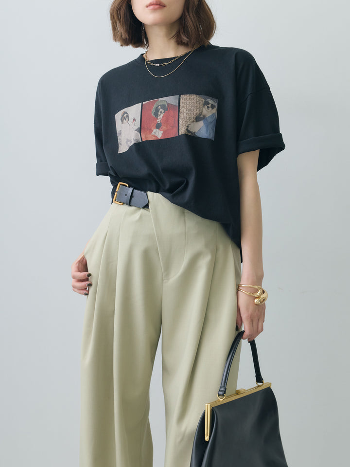 [SET]スリードッグフォトボックスTEE+アシンメトリーベルトタックワイドパンツ(2set)