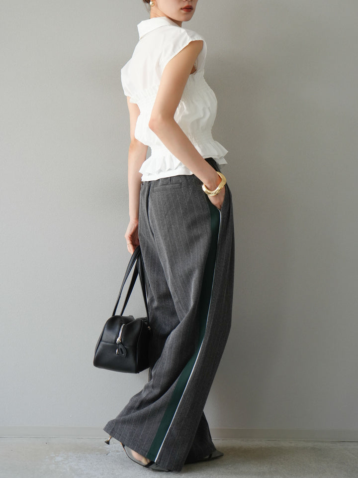 [予約]サイドラインストライプワイドパンツ/チャコール