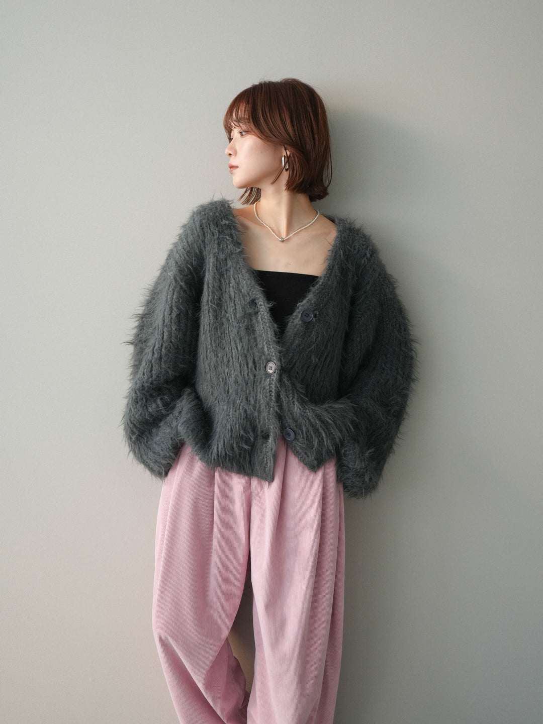 [SET]シャギーオーバーニットカーディガン+選べるアクセセット(2set)