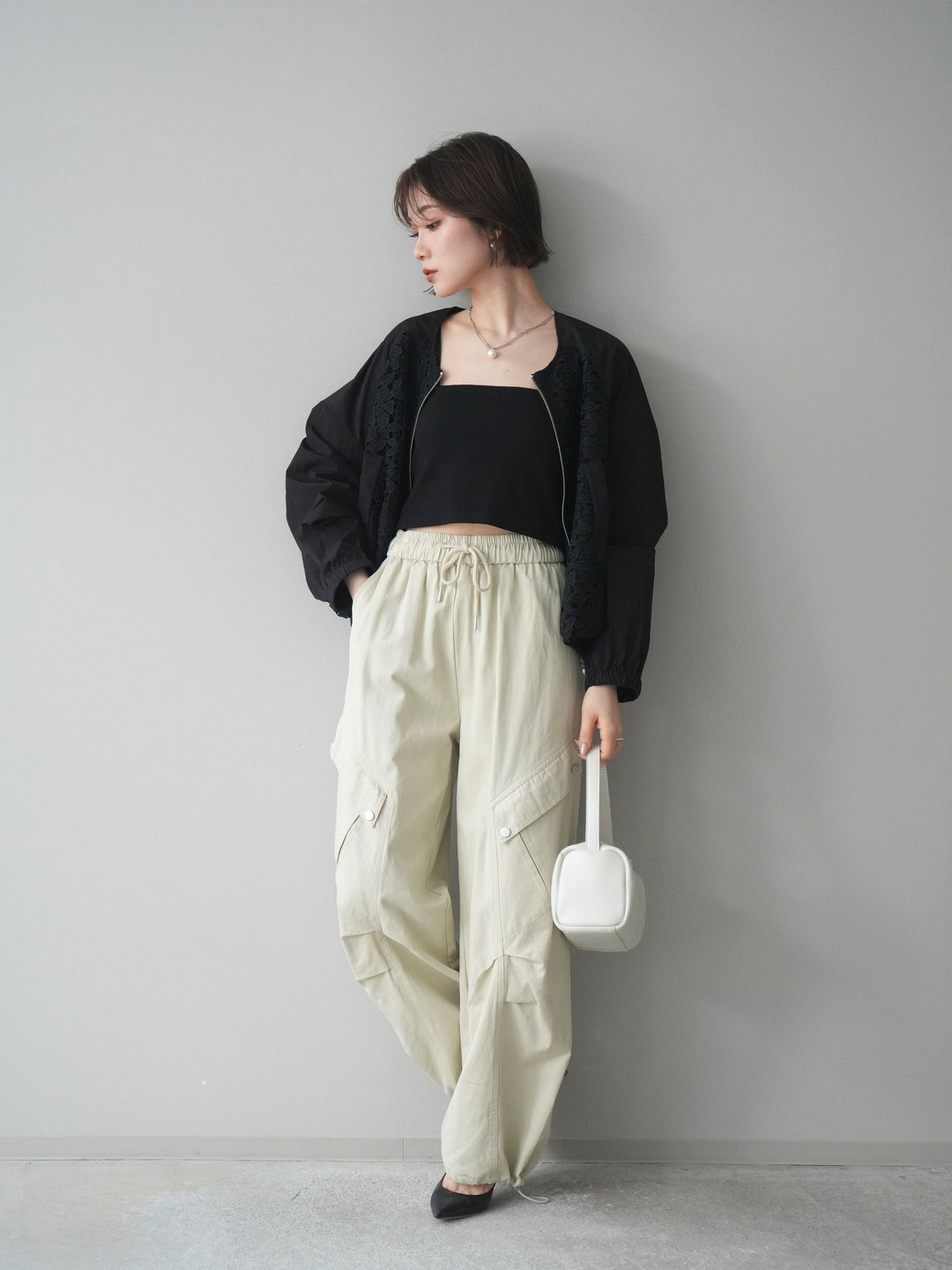 [予約]レースドッキングブルゾン/black