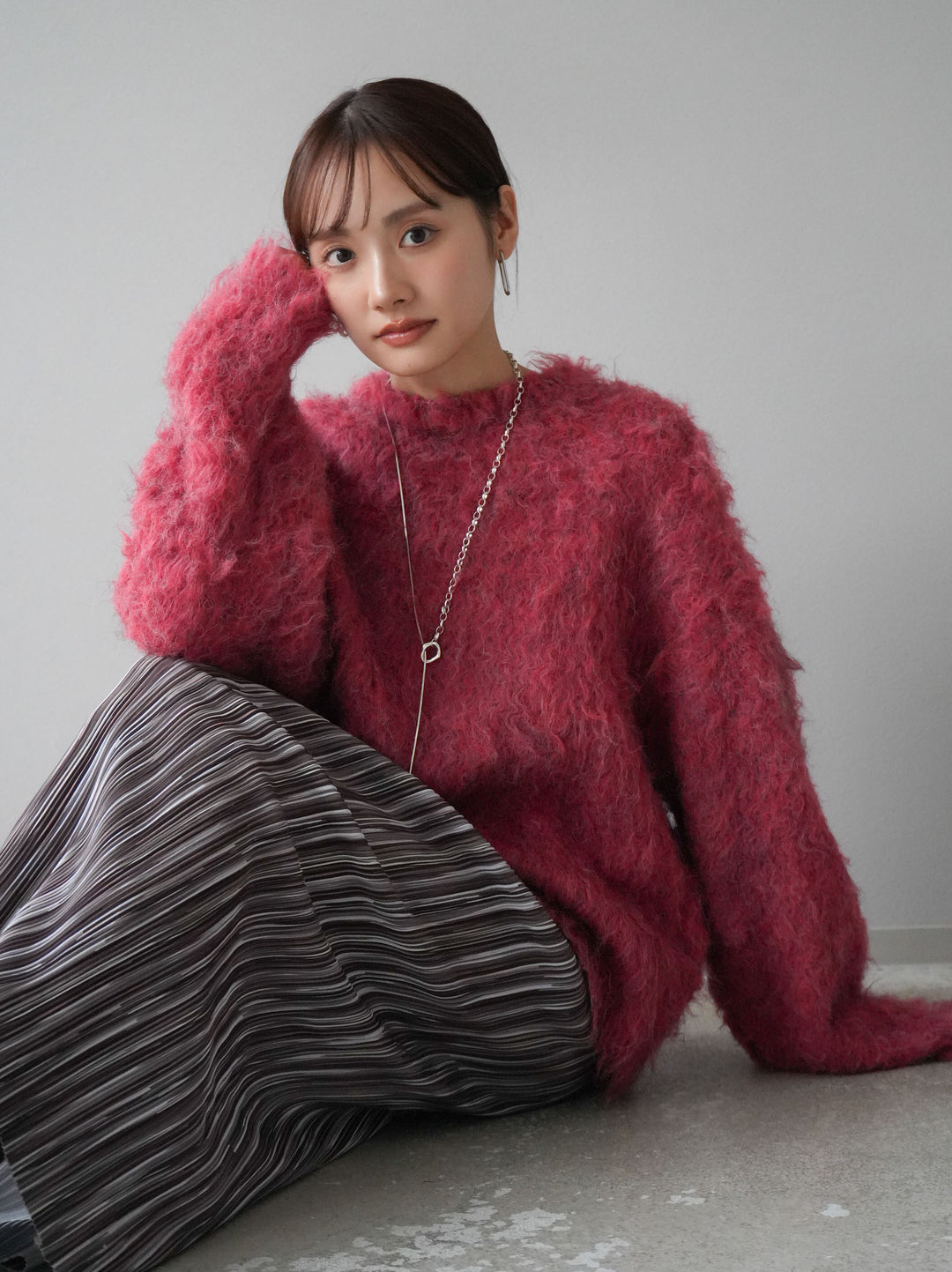 [予約]ブークレシャギーニットプルオーバー/レッド