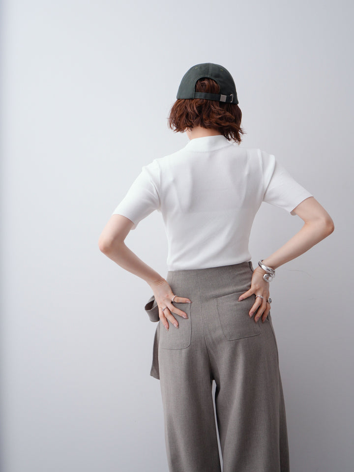 [予約]モックネック半袖リブニットトップス/white