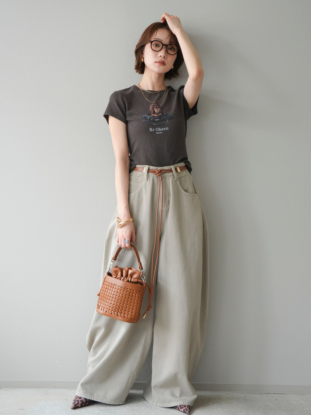 [SET]ドッグコンパクトTEE+ベルト付ボリュームデザインデニム(2set)