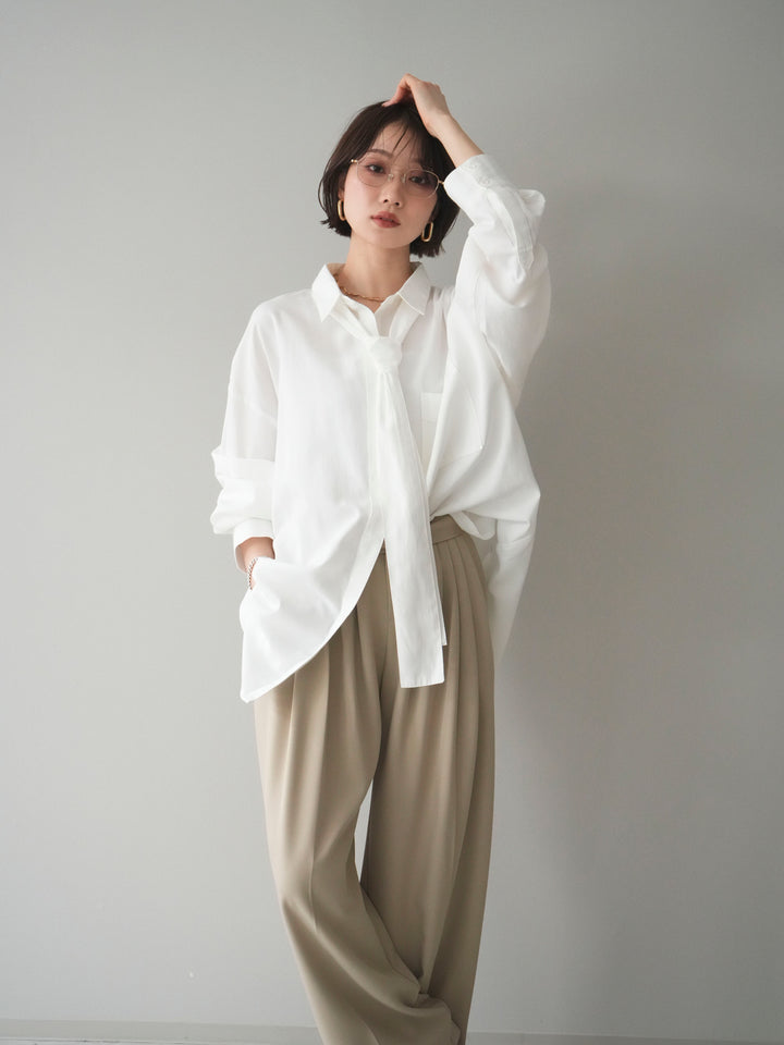 [予約]コットンライクボウタイオーバーシャツ/offwhite