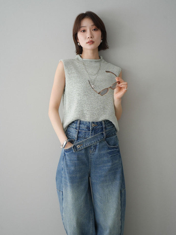 [予約]ノースリーブリネンタッチシアーニットプルオーバー/green