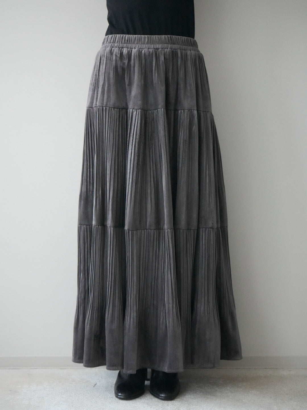 [予約]ベロアティアードワッシャースカート/charcoal