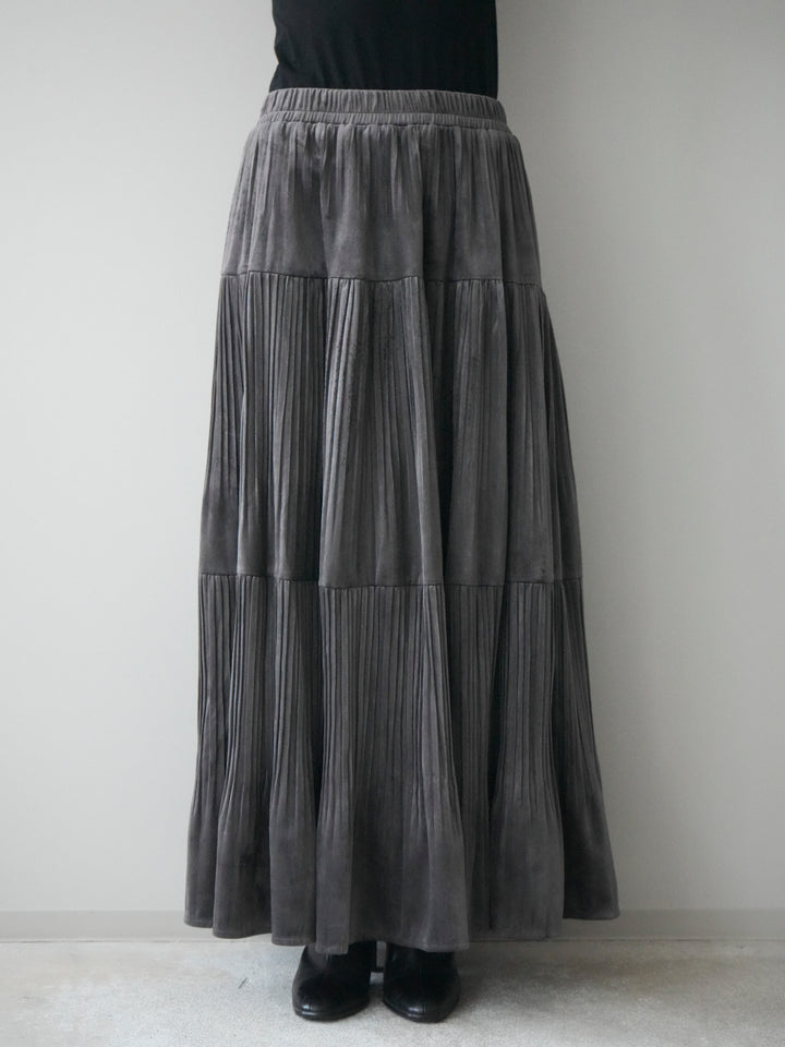 [予約]ベロアティアードワッシャースカート/charcoal