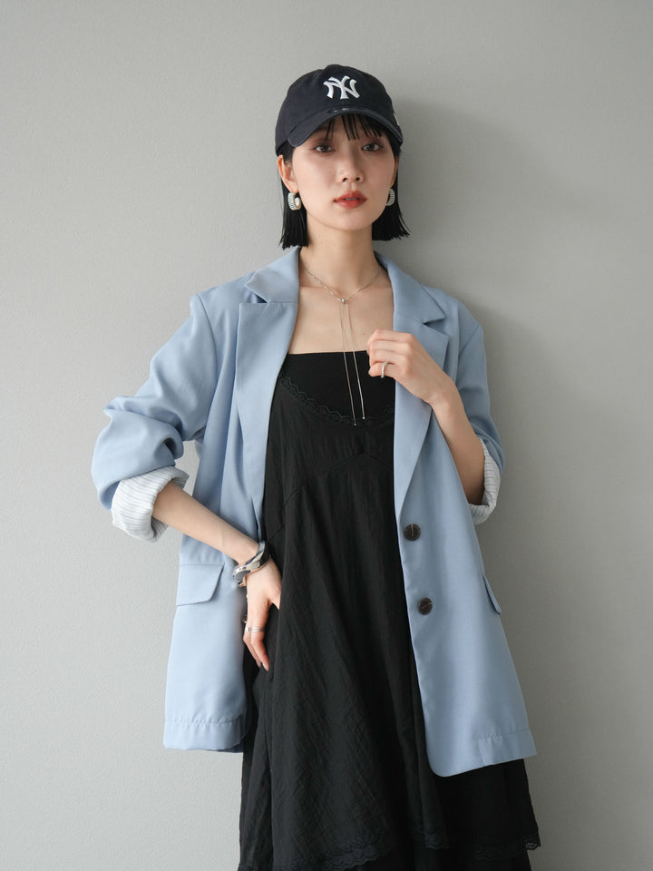 [予約]リネンタッチテーラードジャケット/ライトブルー