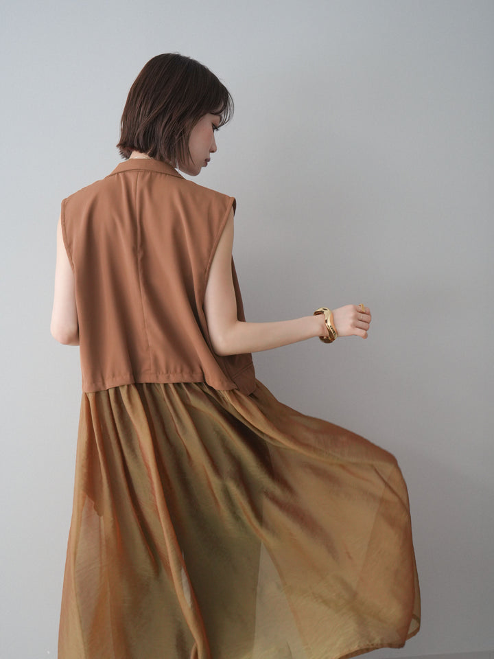 [SET]シアーレイヤードテーラードロングジレ+レーストリムキャミソール+2WAYデザインスウェットパンツ(3set)