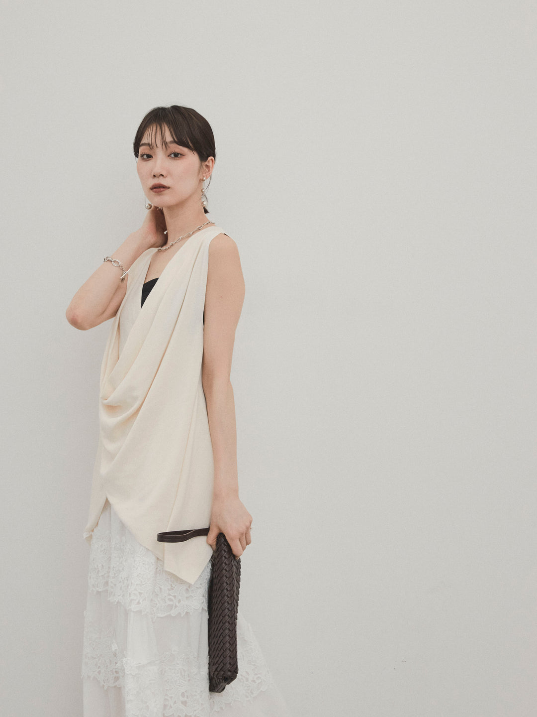 [予約]ドライタッチドレープニットプルオーバー/アイボリー