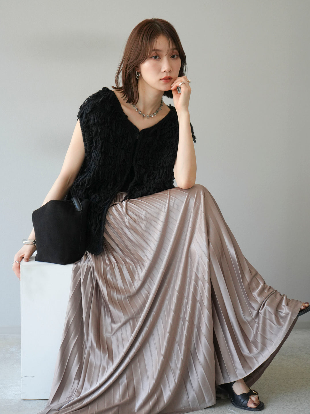 [予約]ループデザインベスト/ブラック