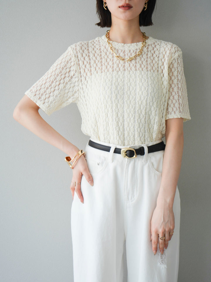 【預購】剪裁蕾絲T卹/象牙白