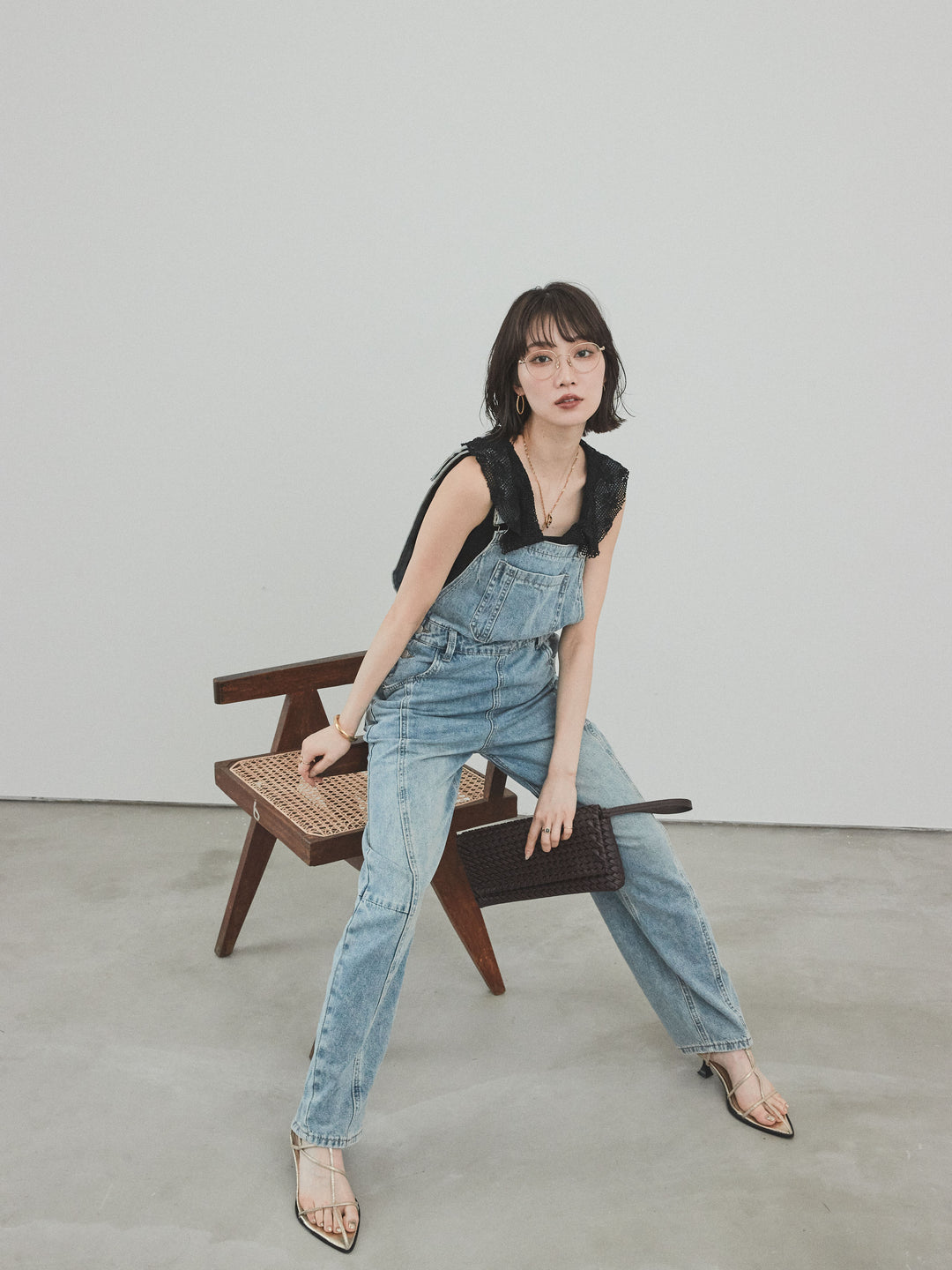 [予約]センターシームデニムサロペット /ライトブルー