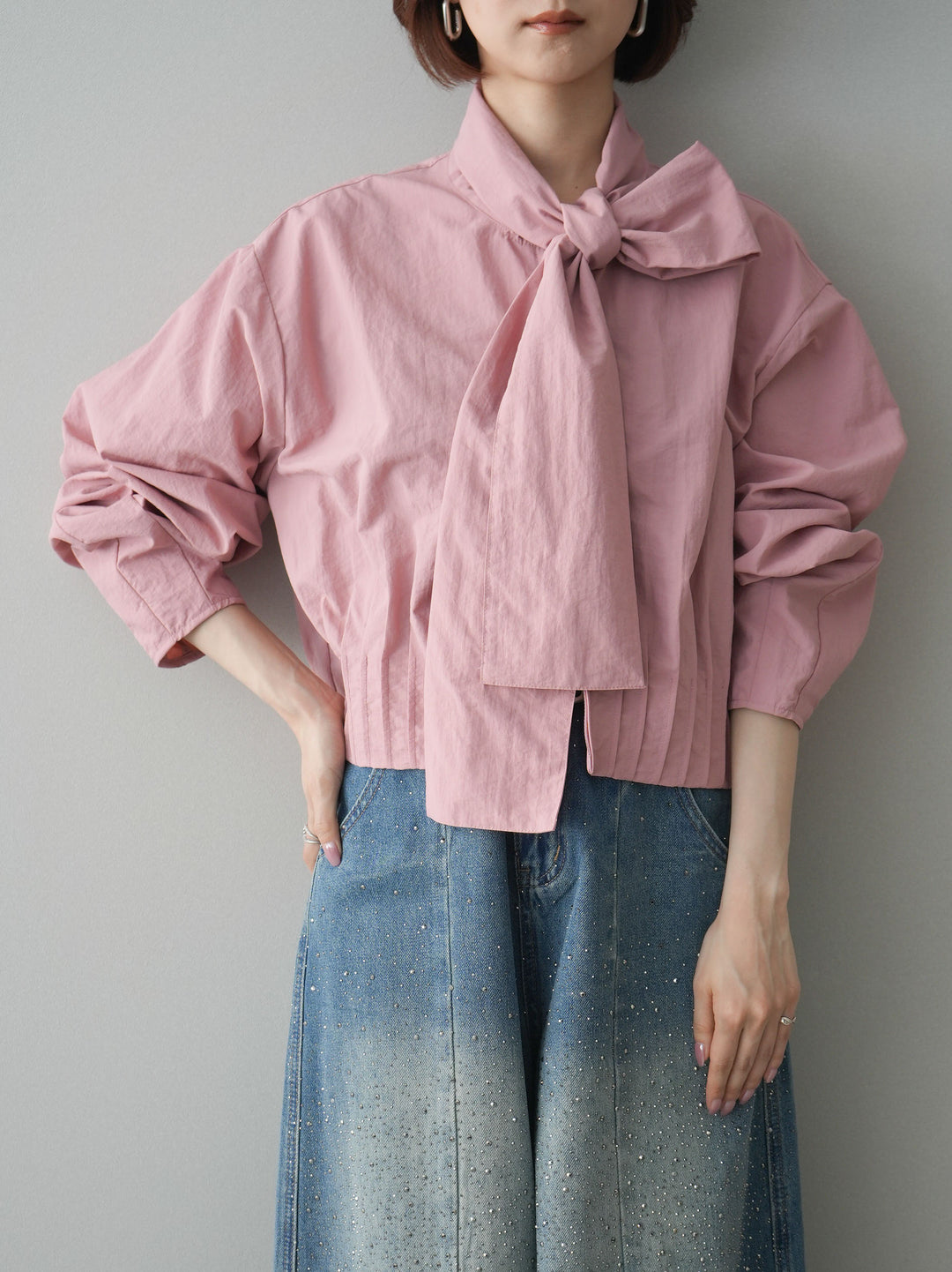 [SET]ボウタイ裾プリーツライトジャケット+ボウタイ裾プリーツライトジャケット(2set)