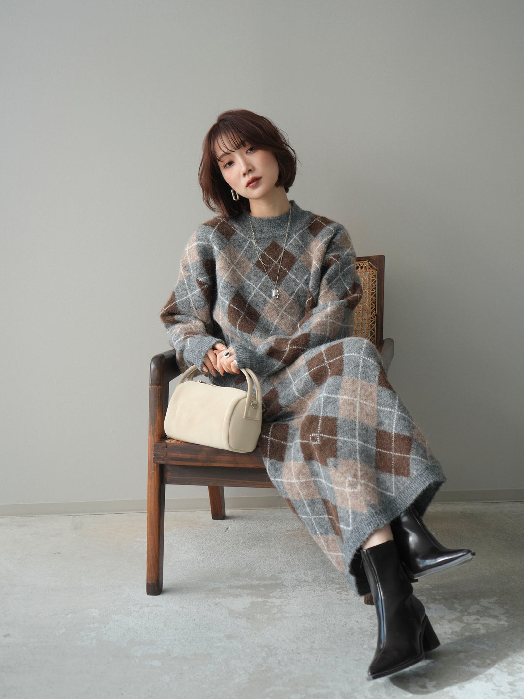 [SET]アーガイルニットプルオーバー&ロングスカートSET UP(2set)