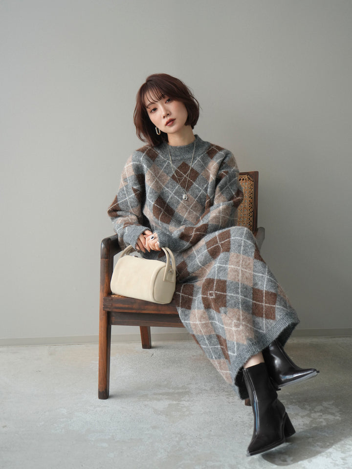 [SET]アーガイルニットプルオーバー&ロングスカートSET UP(2set)
