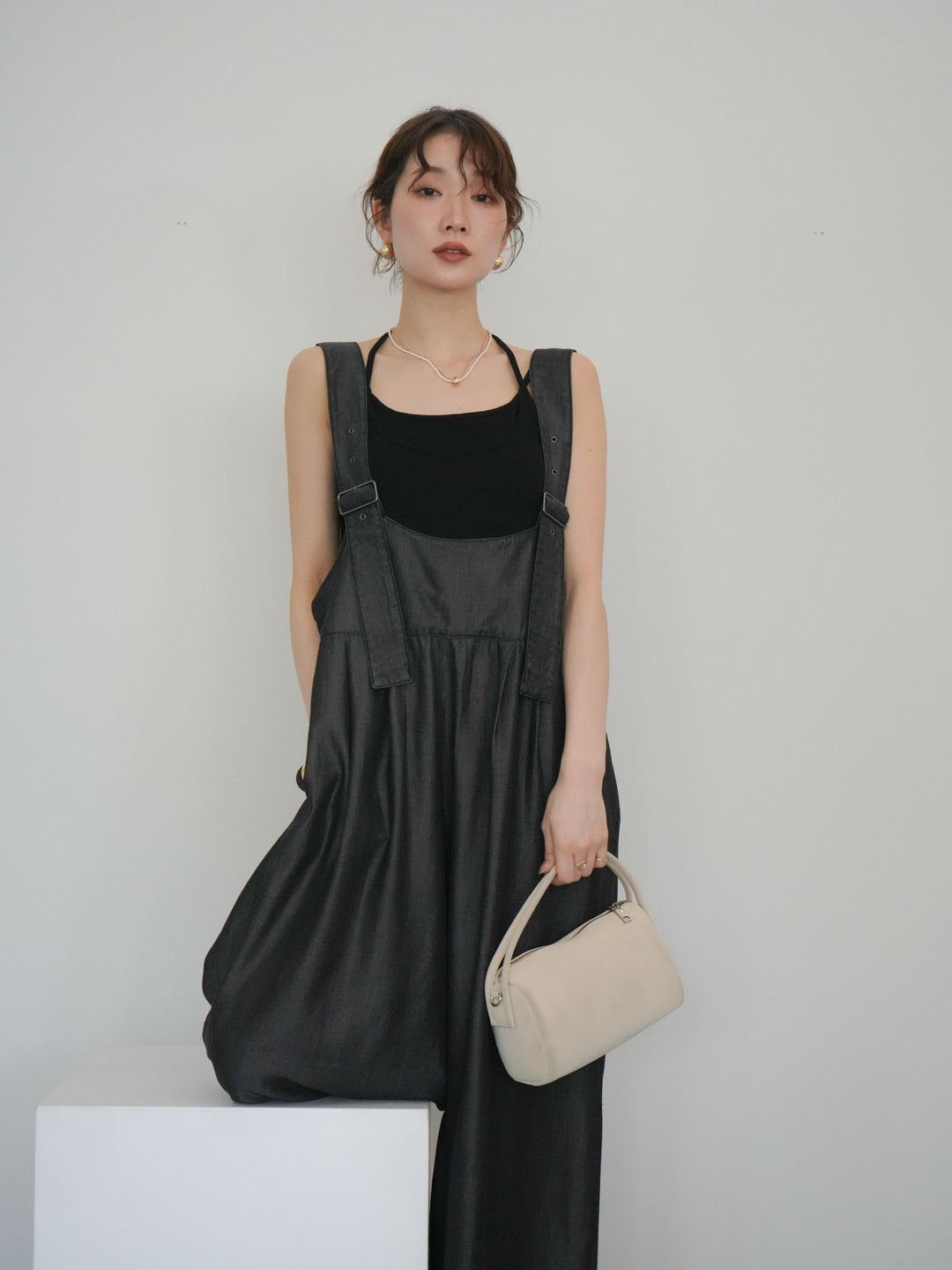 [予約]前後2WAYテンセルデニムオールインワン/black