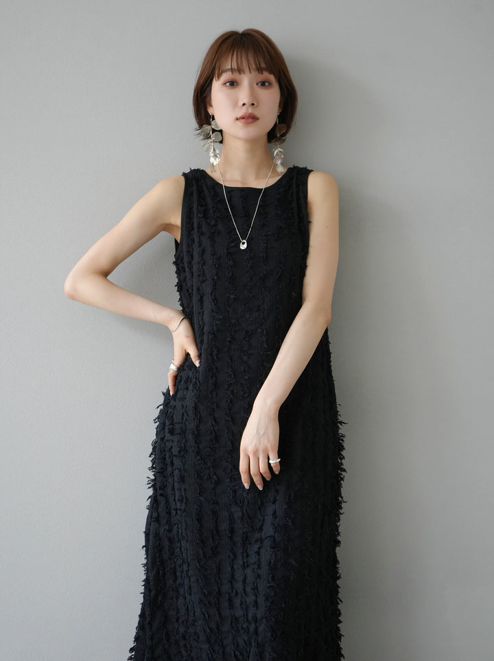 [Pre-order] Fringe Jacquard Stretch Sleeveless Dress/Black