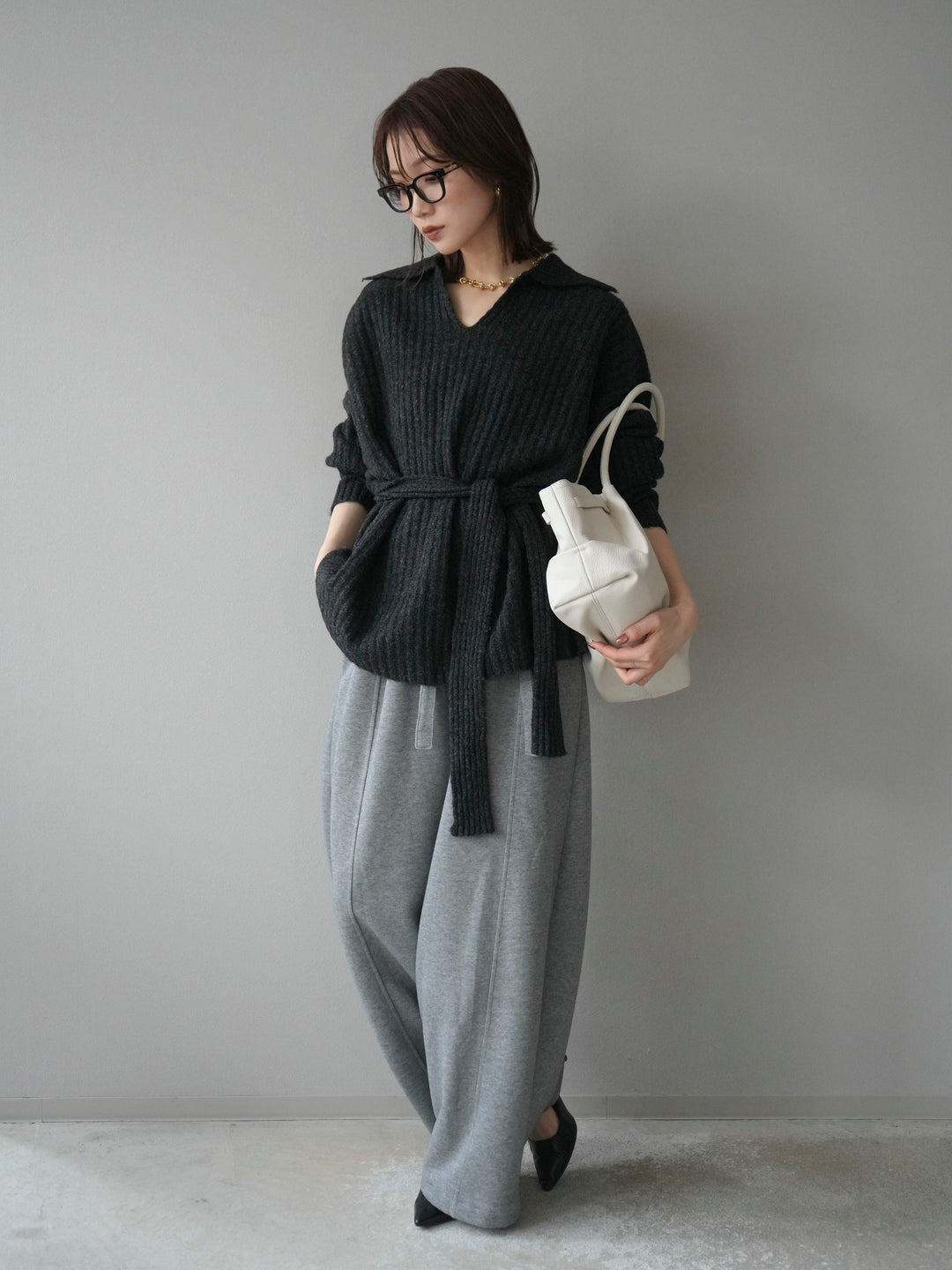 [予約]ワイドリブポロニットプルオーバー/darkgray