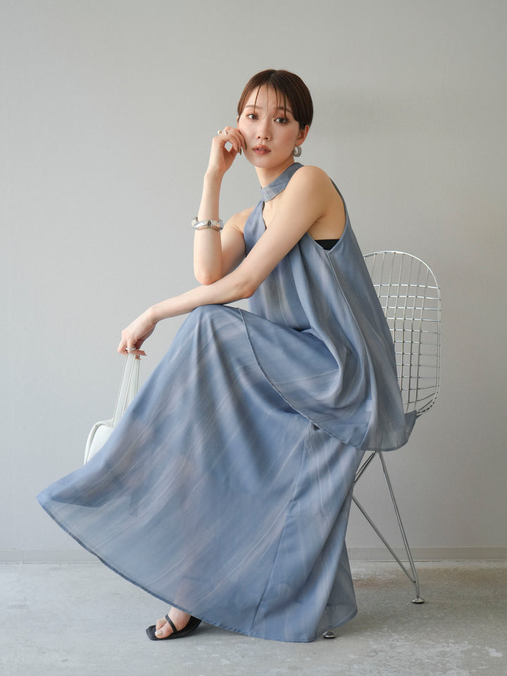 [SET] 細膩花紋V領襯衫＆喇叭裙（2套）