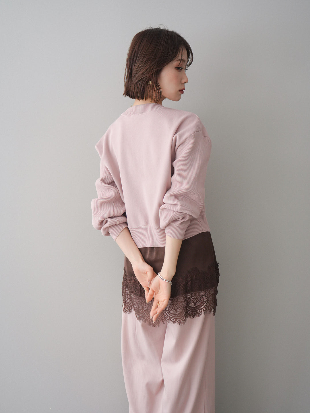 [SET]メタルボタンクルーネックニットカーディガン+選べるアクセセット(2set)