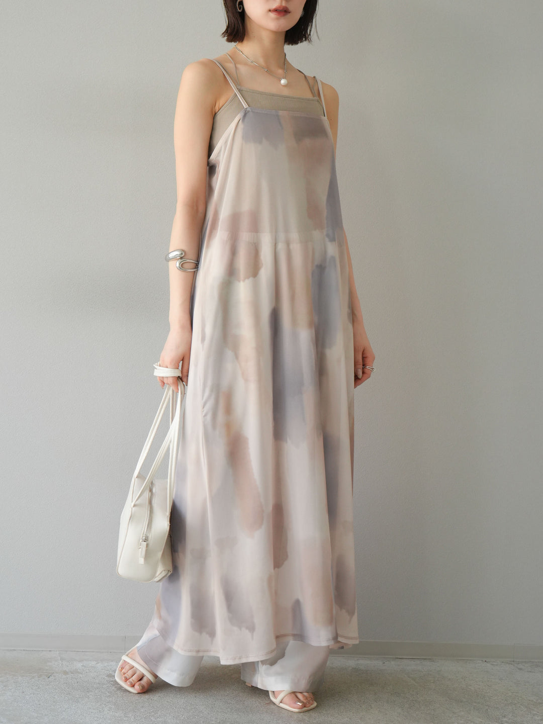 [予約]水彩アートシアーキャミワンピース/エクリュ