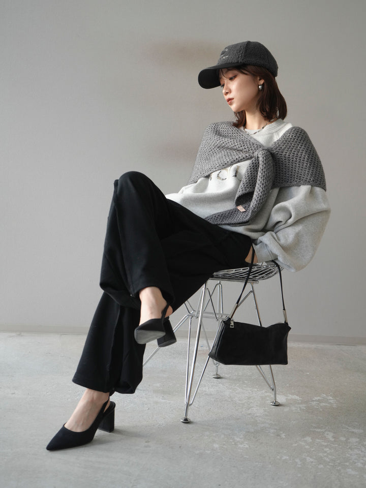 [予約]スウェットライクビーズロゴ刺繍ニットプルオーバー/oatmeal