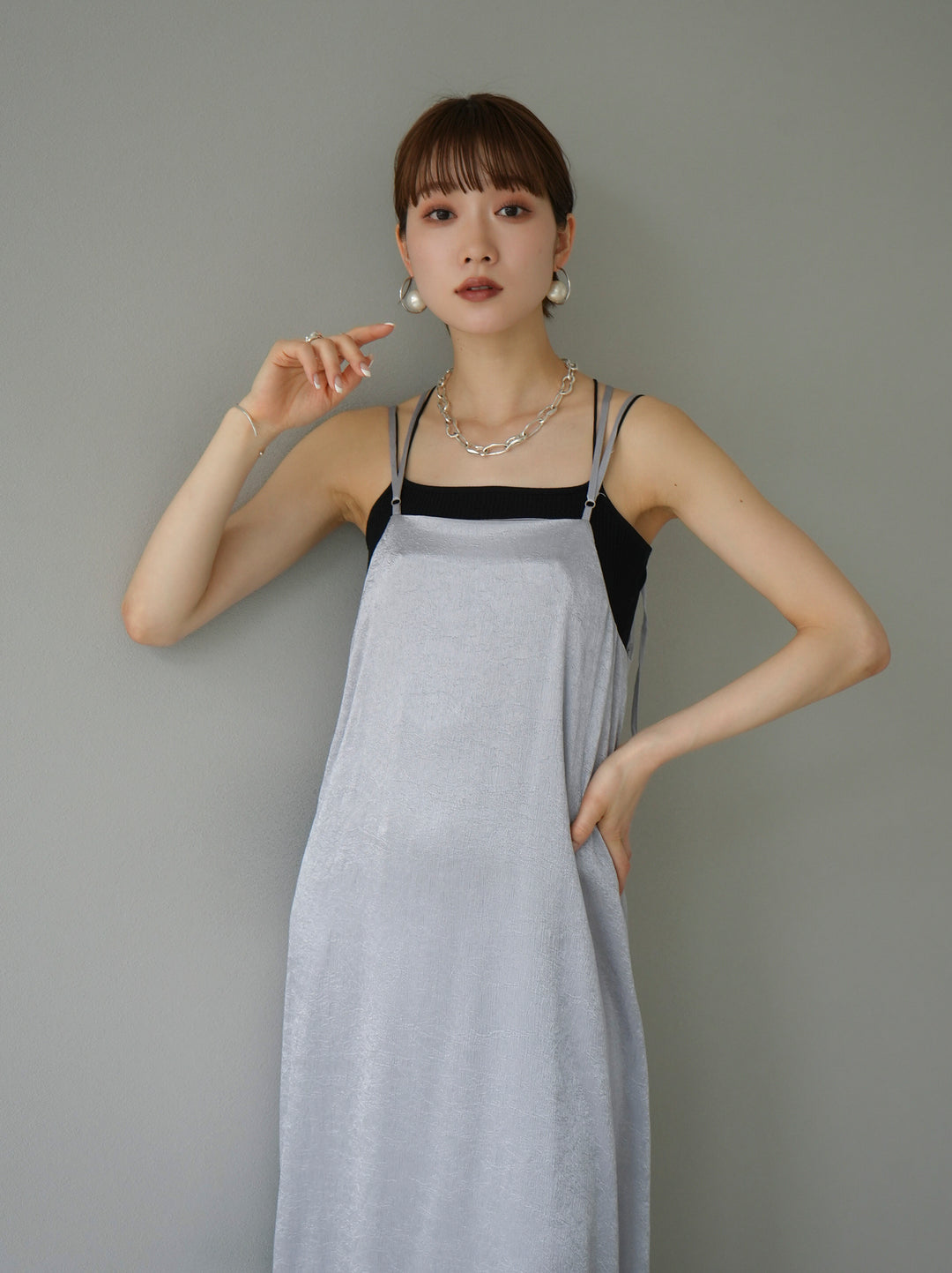 [Pre-order] Washer Satin Camisole Dress/Silver