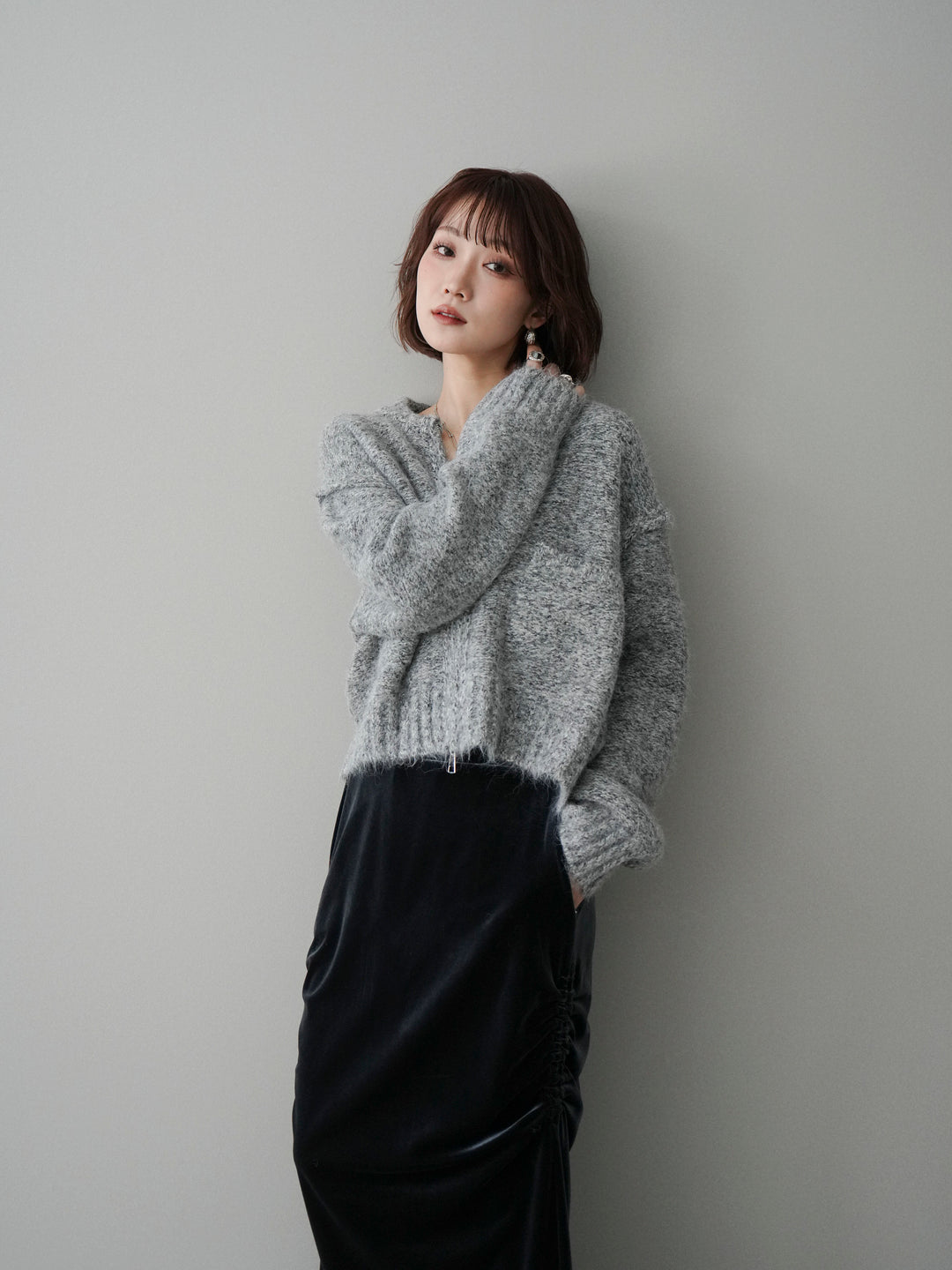 [SET]ミックスヤーンダブルZIPニットカーディガン+ミックスヤーンダブルZIPニットカーディガン(2set)