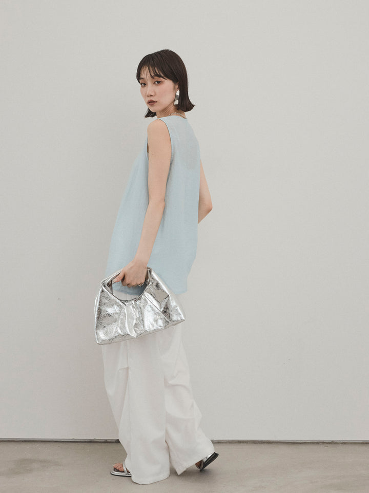 [SET] 透視褶皺不對稱上衣 + 設計環側褶褲 (2 件組)