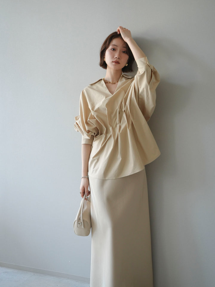 [予約]ウエストギャザースキッパーシャツ/beige