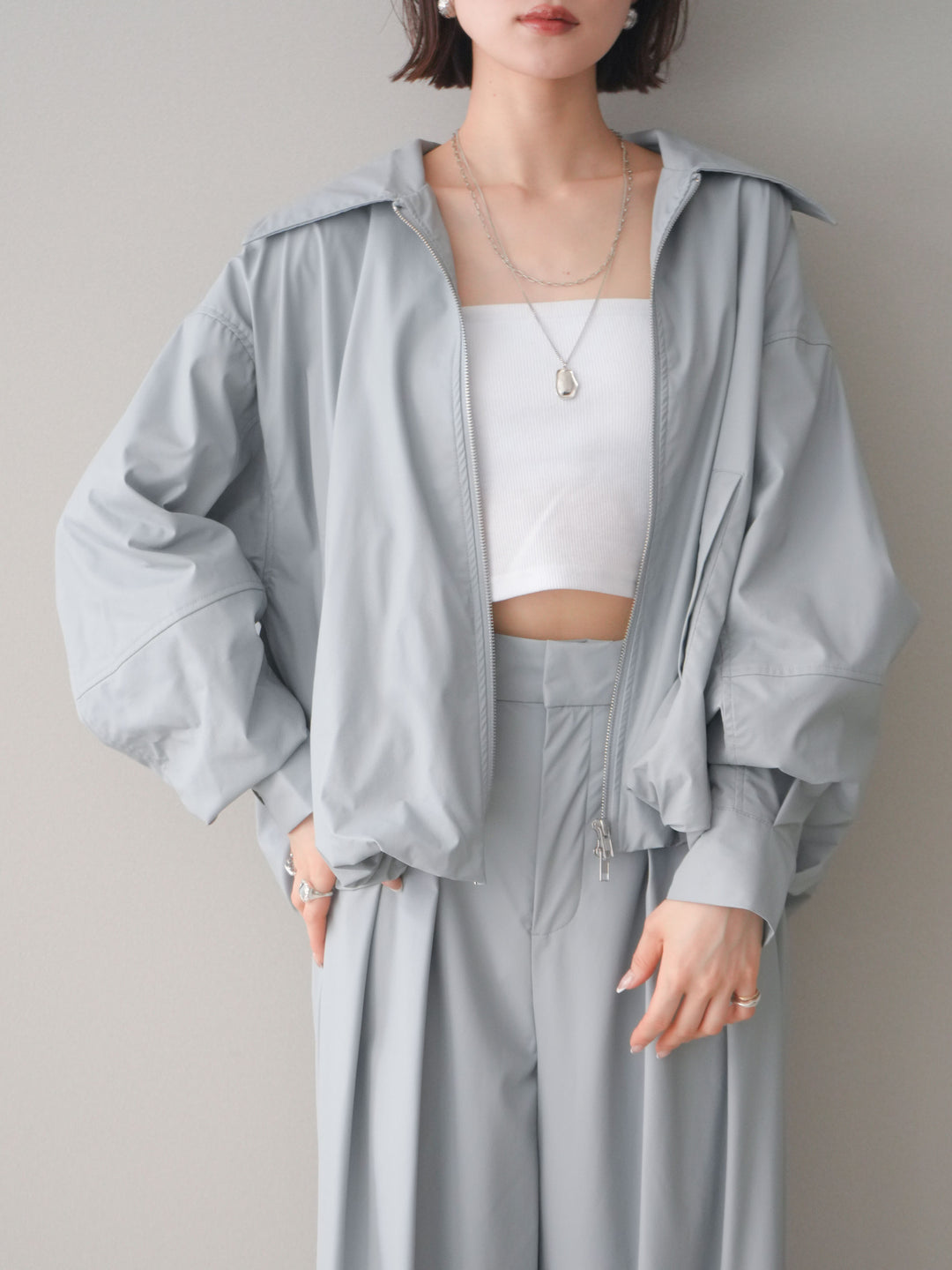 [予約]ウォッシャブルフェイクレザーバルーンジャケット/blue