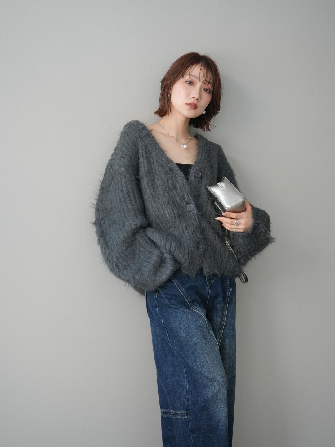 [予約]シャギーオーバーニットカーディガン/gray